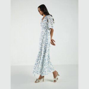 Reistor Summer Rains Wrap Maxi Dress Visions of Blue Print Size M